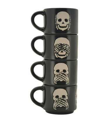 4 PC Set of Way To Celebrate Halloween Espresso Stoneware Stackable Mug W/Iron Rack, 4 Oz.