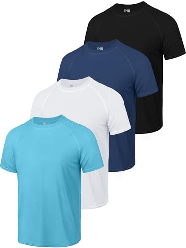 IHU Boys Rash Guard Short Sleeve Swim Shirts UPF 50+ Neon Rashguard, 4-Pack Deal