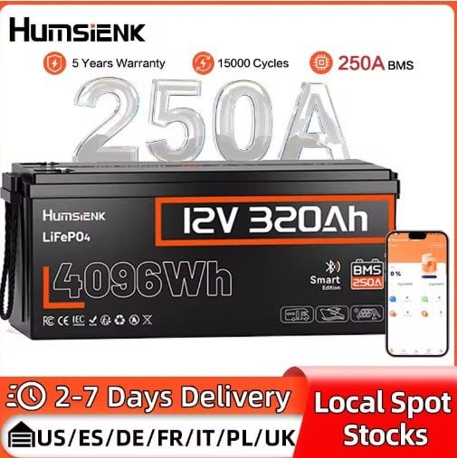 HUMSIEK 12V 320Ah LiFePO4 Battery 4096Wh 200A BMS Deal