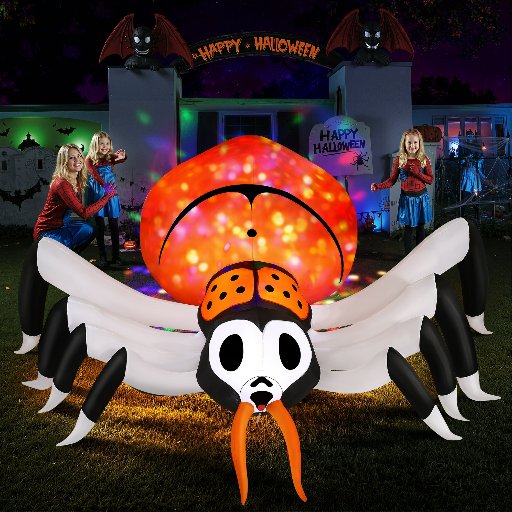 Firstness 12' Halloween Inflatable Spider with Rotating Colorful LED Lights