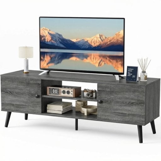 Retro-Modern TV Stand for 50-65 Inch TVs, Grey Wood Grain Deal