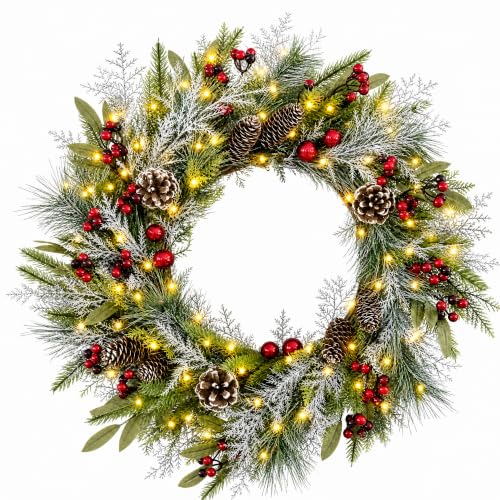 Christmas Wreath with Lights & Pinecone Berry Deal
