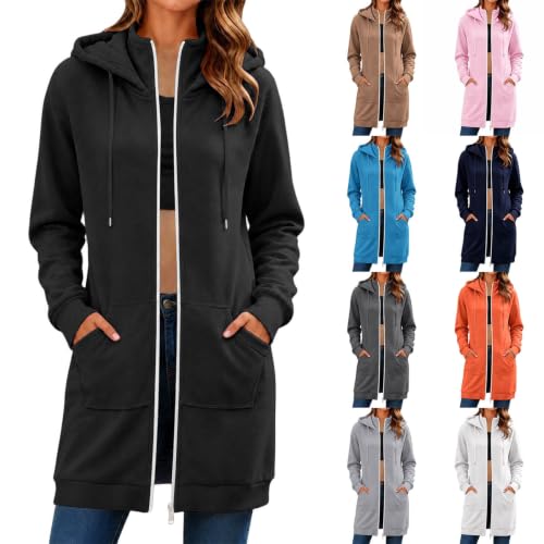 Women Long Zip Up Hoodie Stand Up Collar Windbreaker Jacket