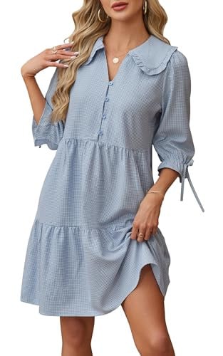 CCTOO Women's V-Neck 3/4 Sleeve Button Down Shirt Dress Deal