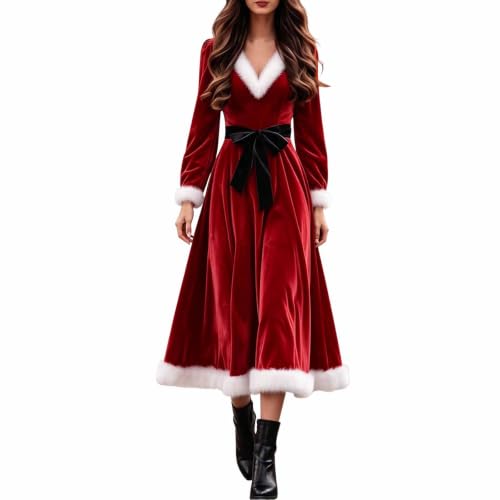 Velvet Ruffle Hem Plush A-Line Christmas Party Dress