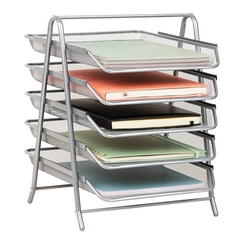Mind Reader 5-Tier Metal Mesh Paper Tray Organizer (Silver)