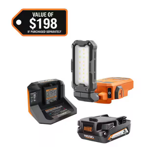 Ridgid 18V Cordless Magnetic LED Task Light Kit w/ 2Ah Battery & Charger