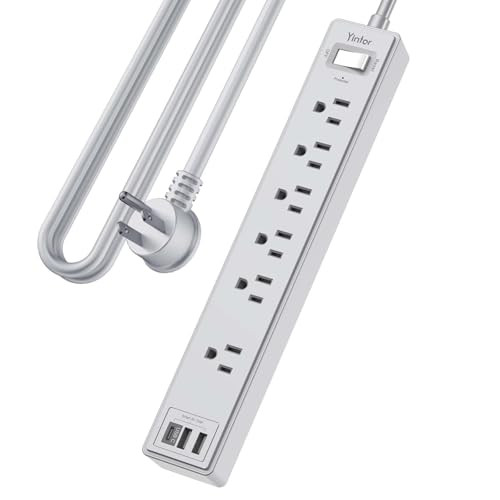 10Ft Power Strip Surge Protector with 6 AC Outlets and 3 USB Ports, 1680 Joules