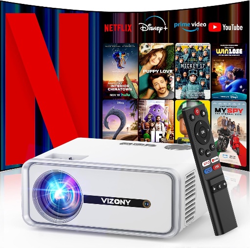 VIZONY Native 1080P Smart Projector with WiFi and Bluetooth