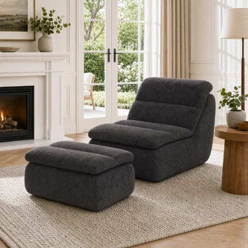 Trule 33" Compression Chenille Memory Foam Accent Chair & Ottoman Set