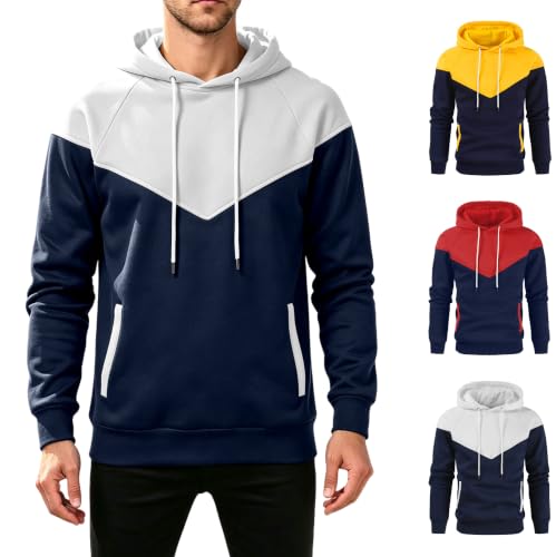 Hooded Fleece Color Block Pullover with Pockets Deal