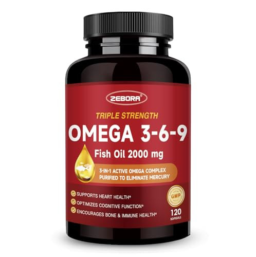 Triple Omega 3-6-9 Fish Oil 2000mg with Vitamin D3 & Astaxanthin 60 Servings