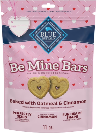 Blue Buffalo Be Mine Bars Heart-Shaped Healthy & Crunchy Dog Biscuits, Oatmeal & Cinnamon, 11oz Bag