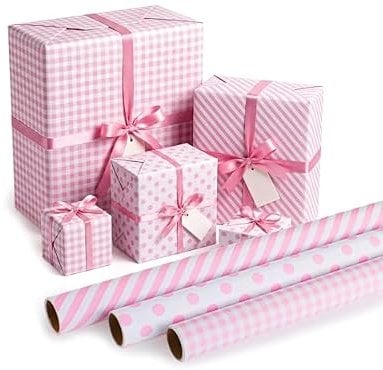 3 Rolls Pink Gift Wrapping Paper Deal