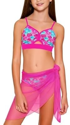 3 Piece V Neck Bikini Set with Mesh Cover Up Deal