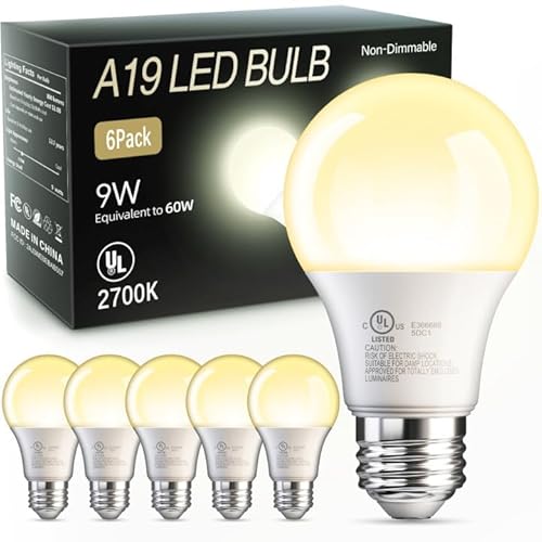TJOY 6-Pack A19 LED Light Bulbs, 2700K Soft Warm White, 60W Equivalent
