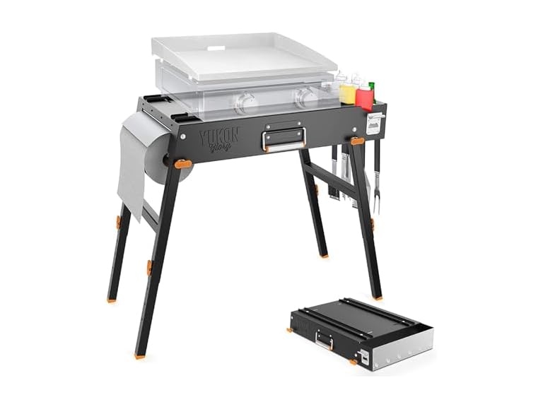 Yukon Glory Universal Portable Grill Table/Flat Top Grill Griddles Stand with Built in Caddy Deal