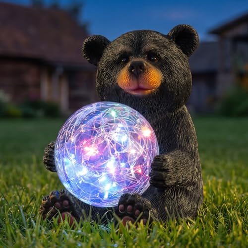 Lavezee Solar Garden Bear Statue with Glowing Orb