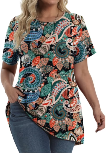 Fantaslook Women's Tunic Tops Short Sleeve Casual Dressy Blouses Sizes M-5XL