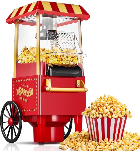 TINANA Vintage Hot Air Popcorn Machine 12-Cup Capacity