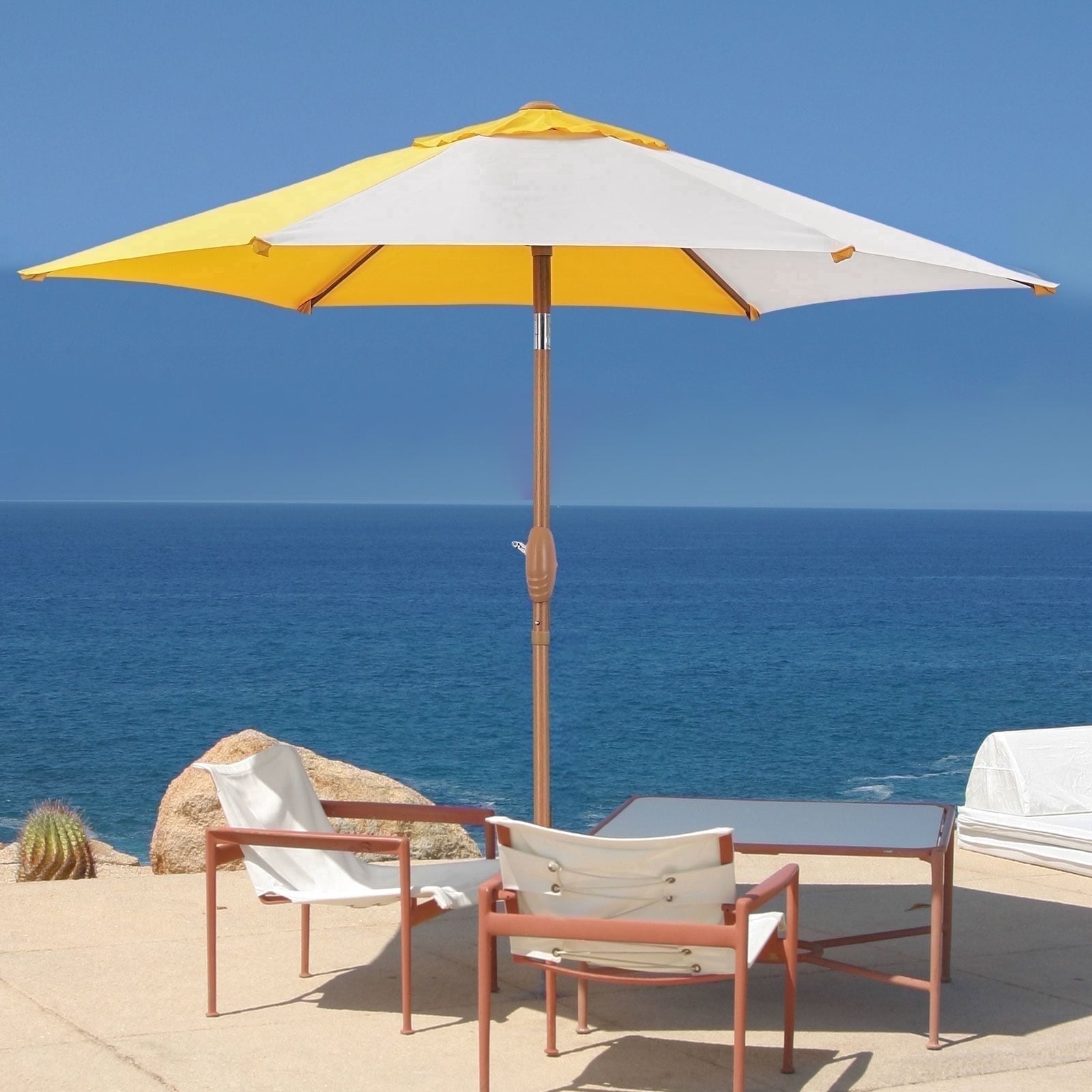 Ainfox 7.5' Round Patio Beach Umbrella (Yellow/White) Deal