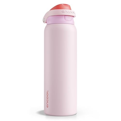 ENCOOL 40-Oz Insulated Stainless Steel Water Bottle w/ Dual-Sip Straw Lid