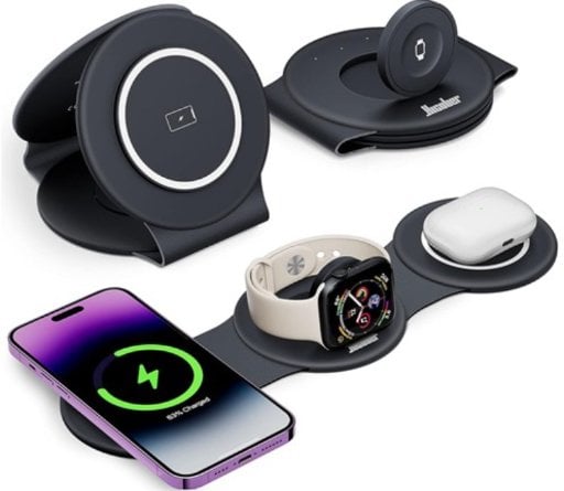 Hicober 18W Wireless 3-in-1 Magnetic Foldable Apple Device Charging Station