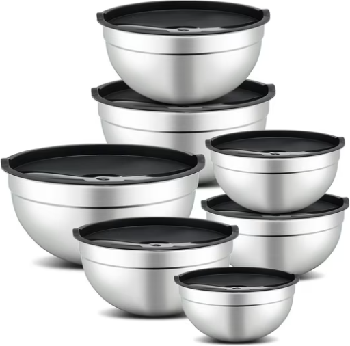 7-Piece Mirdinner Mixing Nesting Stainless Steel Bowls Set w/ Lids (Black) Deal