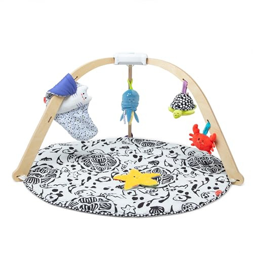 Melissa & Doug Ocean Wooden Baby Play Gym w/ Reversible Mat & Sensory Toys