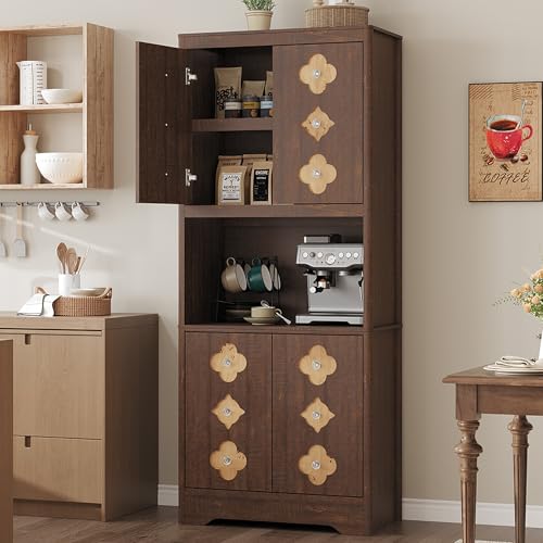 Garvee 72" Tall Pantry Cabinet w/ Microwave Countertop & Carved Doors
