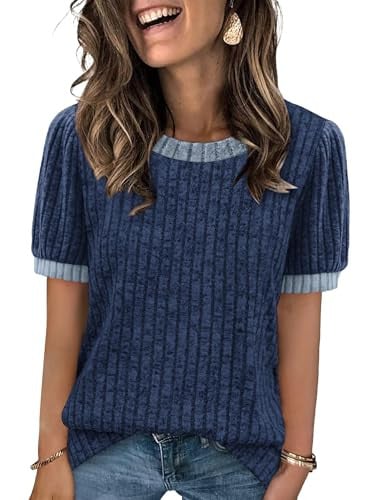 Sipaya Short Sleeve Sweater Textured Tunic Tops
