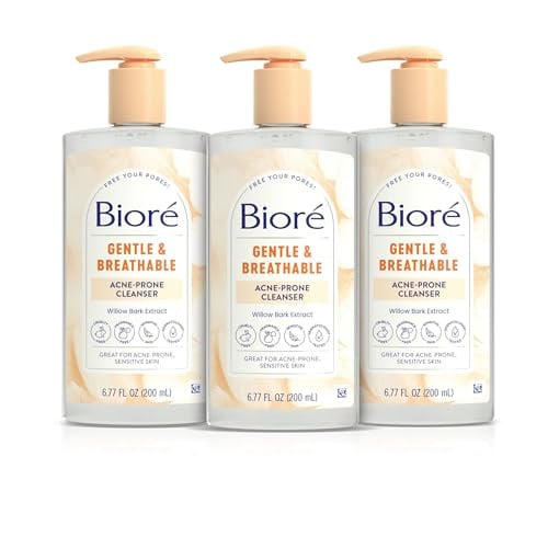 Biore Gentle & Breathable Acne Face Wash, 6.77 Oz, 3-Pack Deal