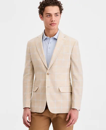 Tommy Hilfiger Men's Modern-Fit Linen-Blend Windowpane Sport Coat Deal
