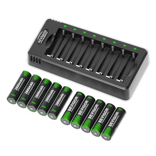 Rechargeable AA Batteries 10-Pack w/ 8-Bay Smart Charger