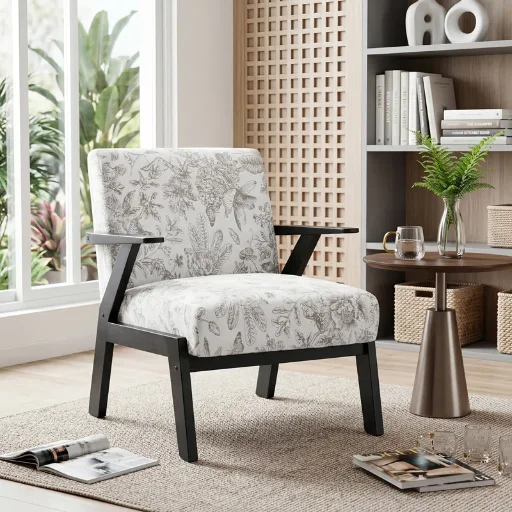 Ebern Designs 27.16"W Floral Upholstered Accent Chair with Rubberwood Frame Deal