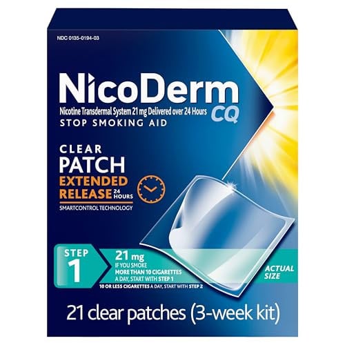 NicoDerm CQ Nicotine Patches and Support Program 21 mg, Step 1 - 21 Count (2-Pack)