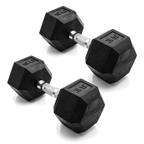 CAP Barbell Rubber Coated Hex Dumbbells w/ Chrome Handle 35lb Pair