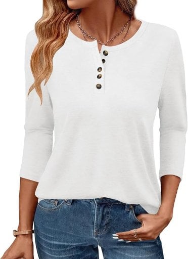 GKBK Women's 3/4 Sleeve Henley Tunic Top Deal
