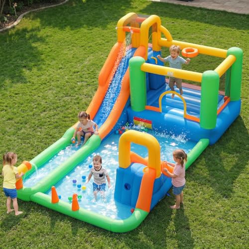 BOUNTECH Inflatable Water Slide 8-in-1 Dual Slides Kids Water Park Jump Castle