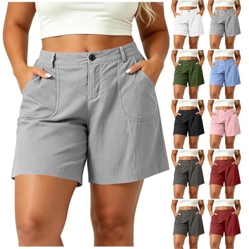 Plus Size Cotton Linen High Waisted Bermuda Shorts Deal