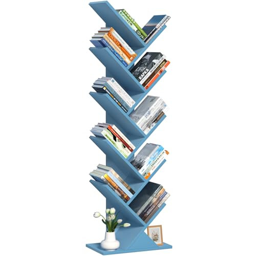 10-Tier SHEEPAM Floor Standing Wood Tree Bookshelf (Pure Blue)
