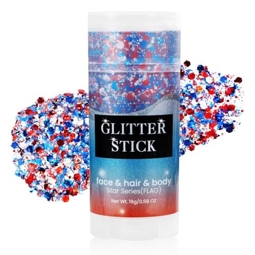 Patriotic Red, White, and Blue Face, Hair, & Body Glitter Stick