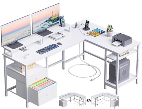 59" Furologee L-Shaped Reversible Computer Desk w/ Power Outlet Deal