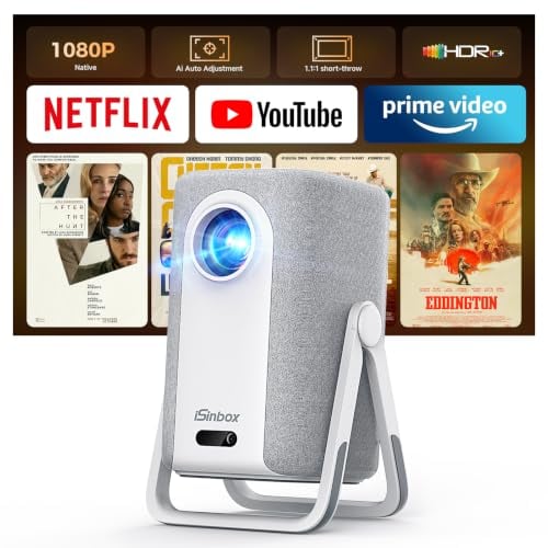 iSinbox 4K Short Throw Projector with Netflix, Auto Focus, and Dolby Audio