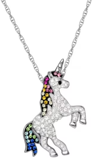 Brilliance Fine Women's Sterling Silver Multi-Color Crystal Unicorn Pendant Necklace, 18" chain