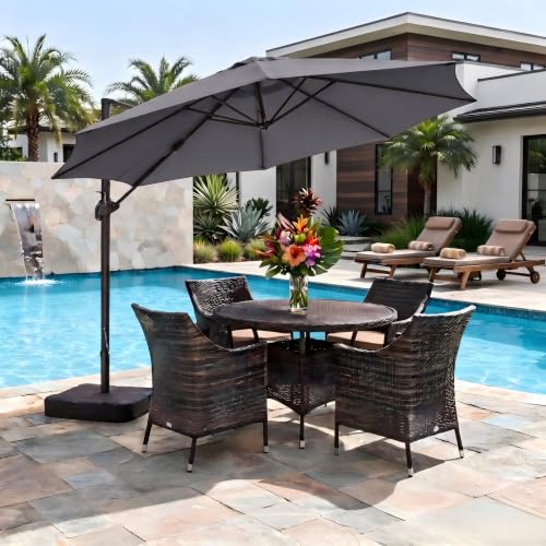 OLILAWN 10ft Outdoor Umbrellas for Patio with Base Included, Tan Gray Deal
