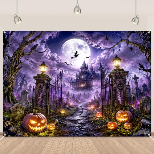 Scary Night Castle Halloween Backdrop Banner 7x5ft Deal