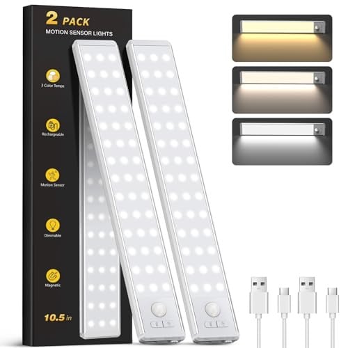 10.5" Under Cabinet Lighting Wireless Motion Sensor Light Indoor with 3 Color Temps 2-Pack Deal