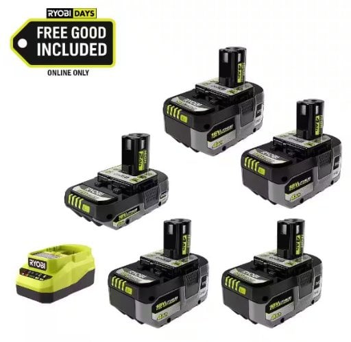RYOBI ONE+ 18V HP Batteries: 4x 4.0Ah + 1x 2.0Ah + Charger Deal