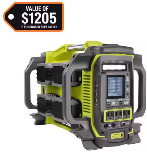 RYOBI 18V ONE+ 1800-Watt Portable Battery Inverter Power Station/8-Port Charger with (4) 6.0Ah Batteries